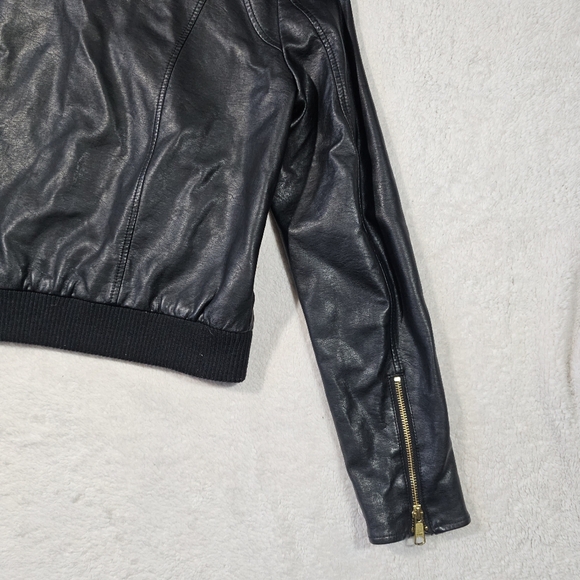 Free People Black Faux Leather Jacket with Gold Zippers - Picture 8 of 14